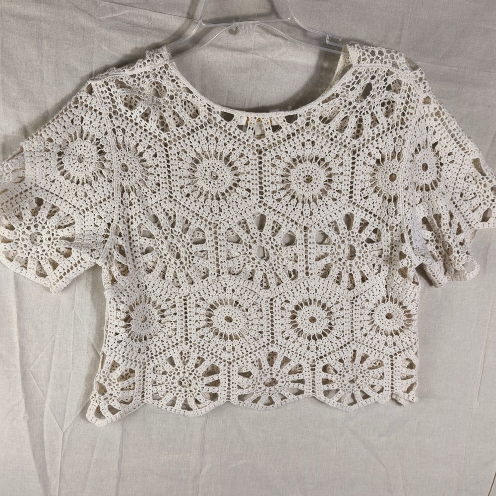 Boho Crochet Crop Top White Cottagecore Fairycore Festival Beachy Y2K Inspired L - Picture 6 of 12